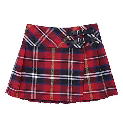 iiniim Falda Niña Ropa Verano Escocesas Cuadros Escocia Falda Plisada Básica con Hebilla Uniforme Escolar Algodón Tartán para Niñas Chicas 3 a 14 Años Rojo 14 años