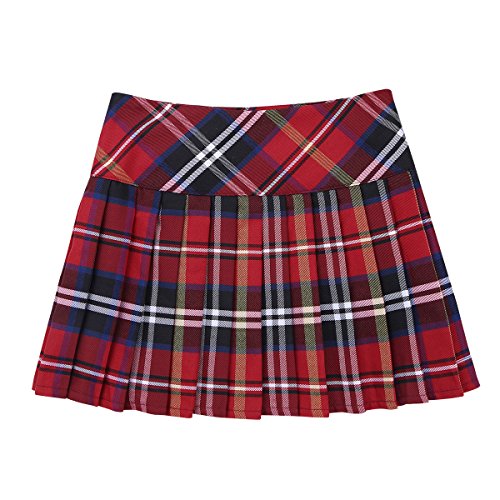 iiniim Falda Niña Ropa Verano Escocesas Cuadros Escocia Falda Plisada Básica con Hebilla Uniforme Escolar Algodón Tartán para Niñas Chicas 3 a 14 Años Rojo 14 años