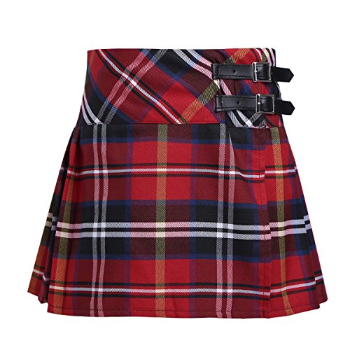 iiniim Falda Niña Ropa Verano Escocesas Cuadros Escocia Falda Plisada Básica con Hebilla Uniforme Escolar Algodón Tartán para Niñas Chicas 3 a 14 Años Rojo 14 años