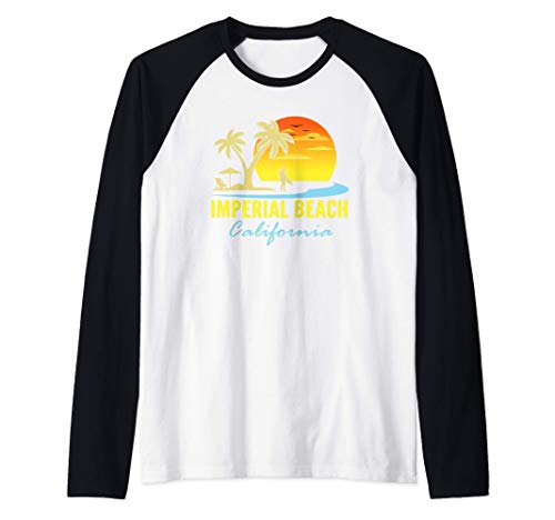 Imperial Beach California Sunset Palm Trees Ocean Camiseta Manga Raglan
