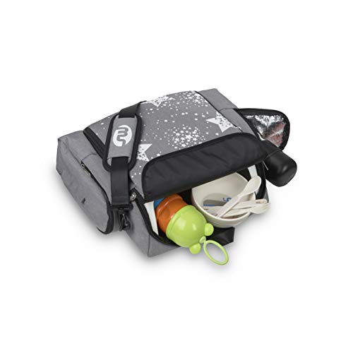 Innovaciones MS 1332 - Booster Bag Stars - Trona De Viaje Portátil, Asiento De Bebés Blando Y Acolchado, Portátil. Convertible En Mochila 2 En 1, Unisex, gris