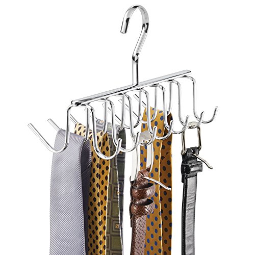 InterDesign Axis Organizador de corbatas, colgador de metal cromado con 14 ganchos para organizar cinturones y corbatas, plateado