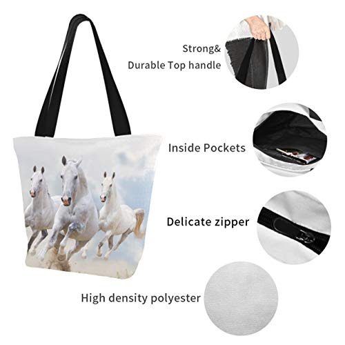 Interesante caballo de salto Animal 11 × 7 × 13 pulgadas lavable a máquina resistente bolsa de compras de poliéster bolsas de supermercado plegables reutilizables reutilizables lavables