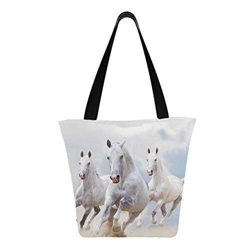 Interesante caballo de salto Animal 11 × 7 × 13 pulgadas lavable a máquina resistente bolsa de compras de poliéster bolsas de supermercado plegables reutilizables reutilizables lavables