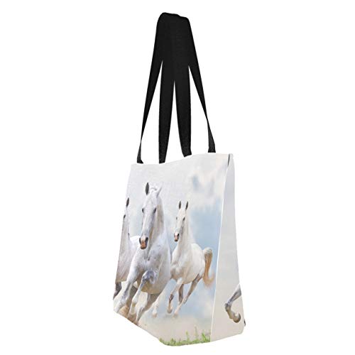 Interesante caballo de salto Animal 11 × 7 × 13 pulgadas lavable a máquina resistente bolsa de compras de poliéster bolsas de supermercado plegables reutilizables reutilizables lavables