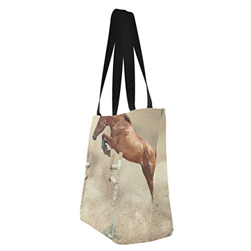 Interesante caballo de salto animal 11 × 7 × 13 pulgadas lavable a máquina resistente poliéster reutilizable bolsa de compras plegable reutilizable bolsa de compras para compras