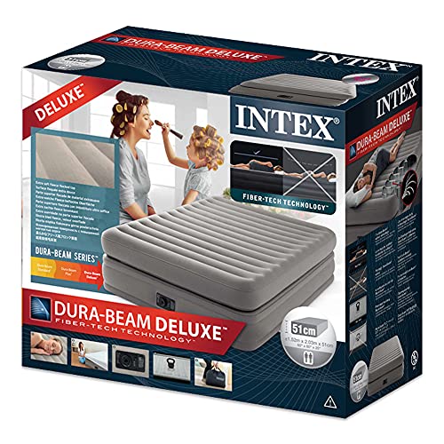 INTEX 64446 - Colchón hinchable Dura-Beam Deluxe Prime Confort 152x203x51 cm