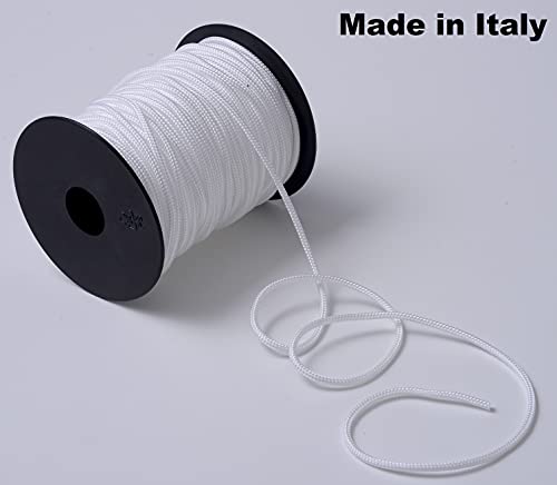 IPEA Trenza para Veneciana de Color Blanco de Nailon – 50 Metros – Fabricado en Italia – Cordón Blanco – Cuerda para Cortinas – Mantovanas – Accesorios – Grosor 3 mm