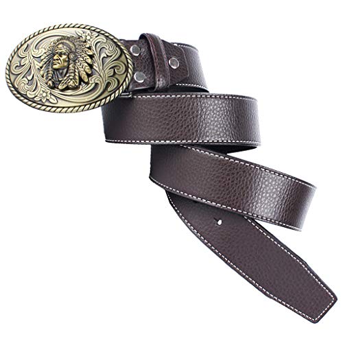 IPOTCH Cinturón de Cuero con Hebilla Oval Aleación de Zinc de Vaquero Occidental para Pantalones Casuales Negocio de Hombres - café, tal como se describe