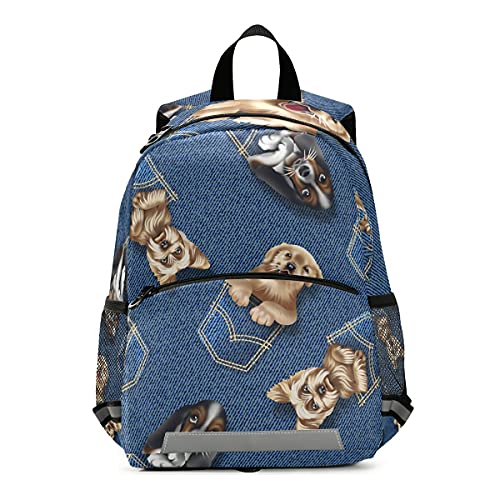 ISAOA - Mochila para niños con riendas para niños, diseño de gato en azul vaquero, mochila para niños, mochila para guardería, bolsa de viaje para guardería, con clip para el pecho