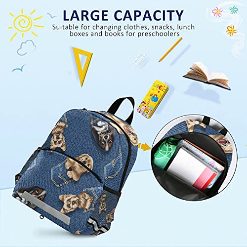 ISAOA - Mochila para niños con riendas para niños, diseño de gato en azul vaquero, mochila para niños, mochila para guardería, bolsa de viaje para guardería, con clip para el pecho