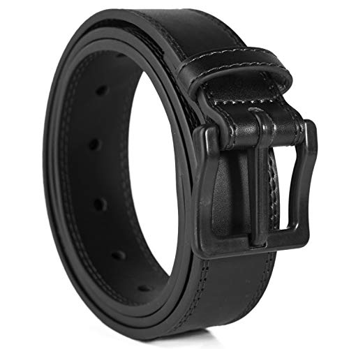 ITAY Cinturón de Cuero Negro Sin Metal - 100-110 cms - Hebillas Libres de Níquel Hipoalergénicas Y Indetectable bajo los Detectores de Metales