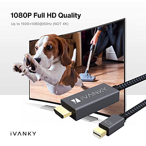 iVANKY Cable Mini DisplayPort a HDMI, Cable Mini DP a HDMI, 2M, Full HD 1080P Compatible con MacBook, MacBook Air, Surface Pro, iMac, Monitor, Proyector - Gris Espacio