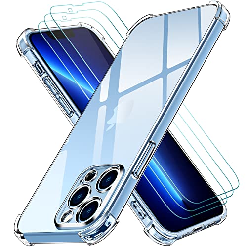 ivoler Funda Compatible con iPhone 13 Pro con Protección de La Cámara y 3 Piezas Cristal Templado, Carcasa Protectora Anti-Choque Transparente, Suave TPU Silicona Caso Delgada Anti-arañazos Case
