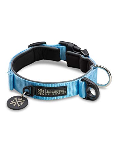 Jack & Russell Premium Collar de Perro Luna Reflectante y Neopreno Acolchado Collar de Perro Varios tamaños y Colores (Circunferencia del Cuello M (35-43 cm), Azul Celeste)