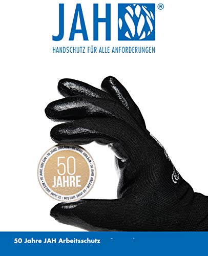 Jah 579 - Guantes de algodón (12 pares, Ökotex, reforzados), color blanco, Negro, 579-BL