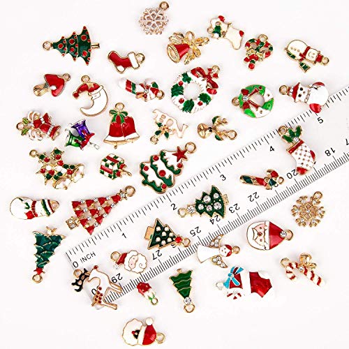 JAHEMU Colgantes de Navidad Mujer Oro Navideños Encantos Christmas Pendants Charms Dijes para Bisutería Pendientes Pulsera Collar DIY Manualidades Decoración de Navidad 38 piezas