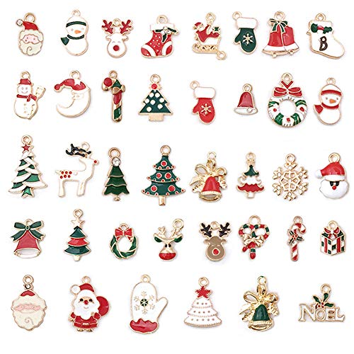 JAHEMU Colgantes de Navidad Mujer Oro Navideños Encantos Christmas Pendants Charms Dijes para Bisutería Pendientes Pulsera Collar DIY Manualidades Decoración de Navidad 38 piezas