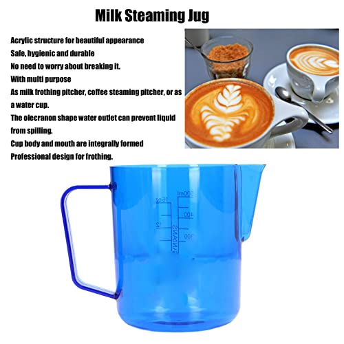 Jarra de café acrílica de 600 ml con salida de agua tipo boca de águila, jarra anti-rotura para espumar, taza de leche en el restaurante de la cocina(Azul)