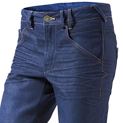 Jet Pantalon Moto Hombre Jeans Kevlar Aramid con Armadura (54 Largo/Cintura 38" Longitud 34"(2XL), Azul)