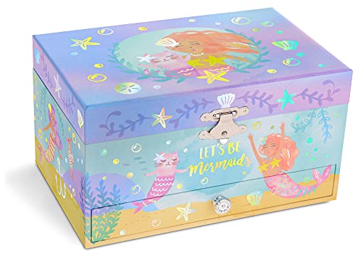 Jewelkeeper - Caja Joyero para Niñas con Cajón Extraíble, Diseño de Sirena Arcoíris y Lámina de Oro - Melodía Sobre las Olas