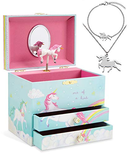 Jewelkeeper - Caja Musical Unicornio y Juego de Joyas de niñitas - 3 Regalos de Unicornio para niñas