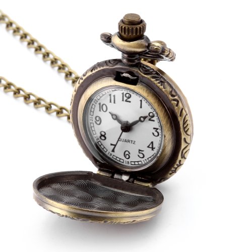 JewelryWe estilo antiguo Caballos camafeo Reloj de bolsillo Cuarzo Esfera Blanca Números Arábigos con cadena completa Hunter Diseño Vintage