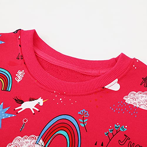 JinBei Niña Unicornio Sudadera Manga Larga Camiseta con Algodón Casual Top Chandal Rosa Roja Caballo Arcoíris Estrellas Impresión de Pull-Over Otoño Ropa Invierno Cuello Redondo Jersey 6-7 Años