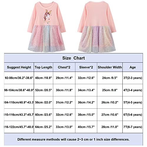 JinBei Vestidos para Niña Unicornio Lentejuelas Otoño Manga Larga Algodón Tulle Rosado Caballo Camisetas Baratos Casuales Estrella Vestidos Navidad Ropa 3-4 años