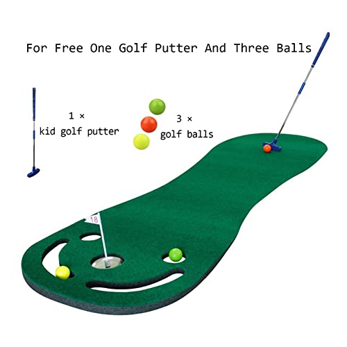 JJY Poniendo esteras Verdes establecidas for el Uso de Golf, incluidos 1 Putter y 3 Bolas Ayuda de Entrenamiento Copa y Banderas Portada de Entrenamiento al Aire Libre Interior (Color : Golf Mat)