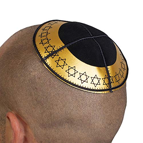 JL Kippha's Sinfoga del casquillo de la cabeza de la estrella de David Kipa Kippah Yarmulke de cuero judío adulto judío negro