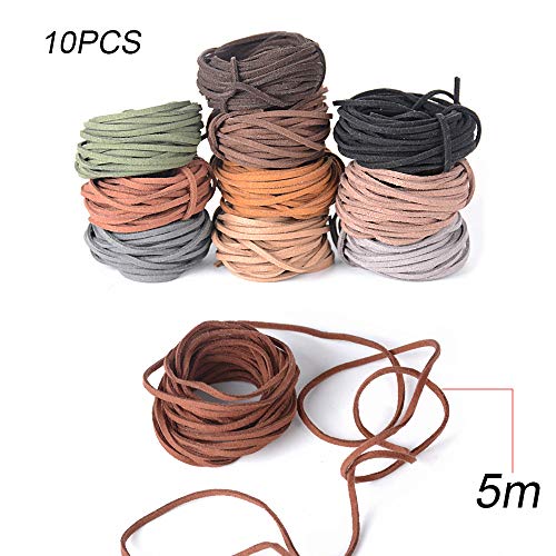 JNCH 3mm x 5m Cuerda de Cuero Gamuza Cordón de Ante para Pulsera Collar Lllavero Fabricación de Bisutería y Abalorios Manualidades Artesanía, 10 Piezas, 10 Colores