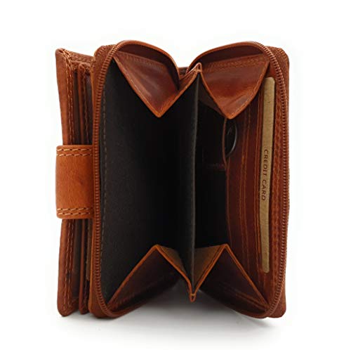 Jockey Club Billetera pequeña de piel auténtica con protección RFID, diseño de mariposa, marrón (Marrón) - 1553