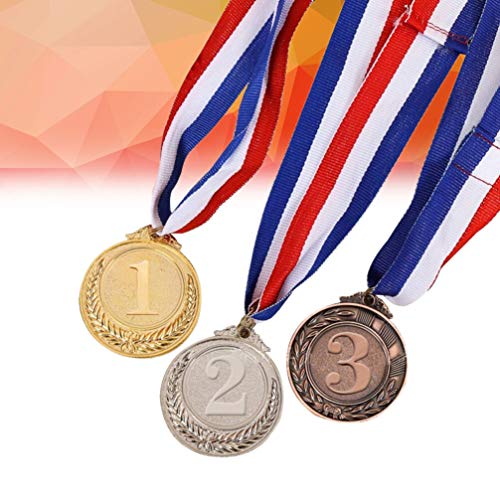 jojofuny Medallas del Premio Metal 3PCS con Cinta de Cuello Ganador Creativo Medalla de Juguete para La Escuela Deportes Concurso Académico ( Bronce de Plata de Oro )