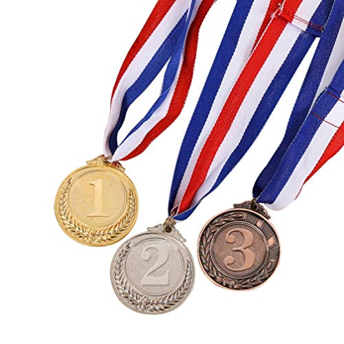 jojofuny Medallas del Premio Metal 3PCS con Cinta de Cuello Ganador Creativo Medalla de Juguete para La Escuela Deportes Concurso Académico ( Bronce de Plata de Oro )