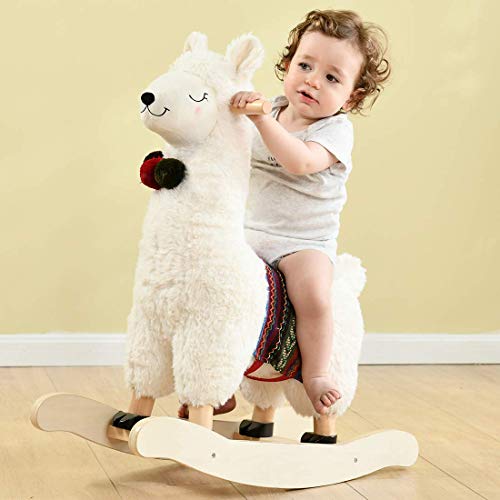 JOLIE VALLÉE TOYS & HOME Caballo balancín de peluche de alpaca, juguete balancín de madera, regalo para niños, 1,2,3 años