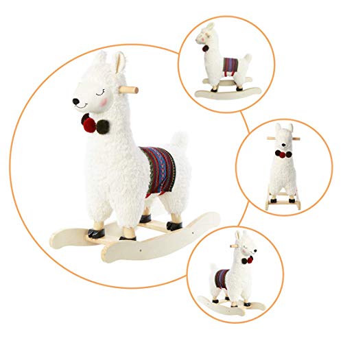 JOLIE VALLÉE TOYS & HOME Caballo balancín de peluche de alpaca, juguete balancín de madera, regalo para niños, 1,2,3 años