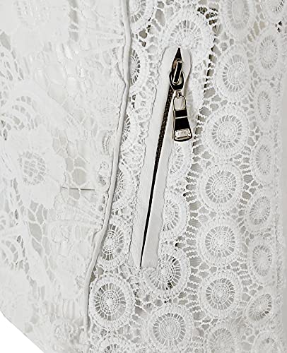 JOPHY & CO. Chaqueta de encaje para mujer, ligera, transparente, con cremallera y bolsillos laterales (cód. 3976) Color blanco. S