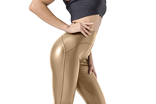 JOPHY & CO. Leggings ajustados Skinny para mujer, bielástico, piel sintética y Push-Up, colores brillantes (cód. 9810), dorado, S