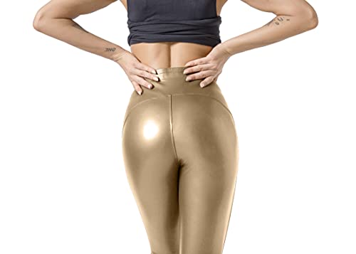 JOPHY & CO. Leggings ajustados Skinny para mujer, bielástico, piel sintética y Push-Up, colores brillantes (cód. 9810), dorado, S