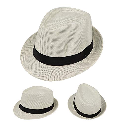 JOYKK Niños Sombrero de Paja Verano Playa Jazz Panamá Trilby Fedora Sombrero Gángster Gorra Sombreros al Aire Libre Respirable Niñas Niños Sombrero para el Sol - B # Blanco