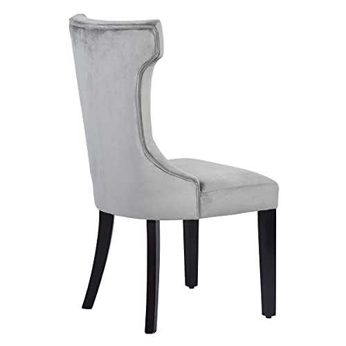 Juego de 2 sillas de comedor de lujo, respaldo alto con acolchado de terciopelo, silla acolchada retro con patas de madera, color gris