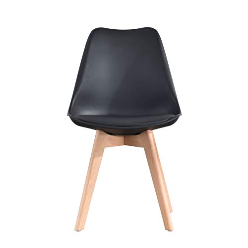 Juego de 4 sillas de comedor clásicas clásicas nórdicas de cuero con patas de madera maciza para muebles de hogar y oficina comercial (negro)