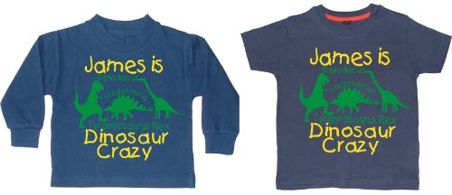 Juego de camiseta y sudadera con diseño de dinosaurio con nombre personalizado, con impresión amarilla y verde (ingresa el nombre en la sección de mensaje de regalo)