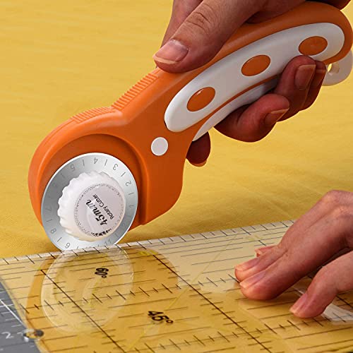 Juego de cúter rotatorio de 45 mm con 5 cuchillas giratorias de repuesto, cuchillas giratorias y bloqueo de seguridad para un corte preciso, ideal para coser colchas de piel y más (naranja)