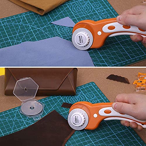 Juego de cúter rotatorio de 45 mm con 5 cuchillas giratorias de repuesto, cuchillas giratorias y bloqueo de seguridad para un corte preciso, ideal para coser colchas de piel y más (naranja)