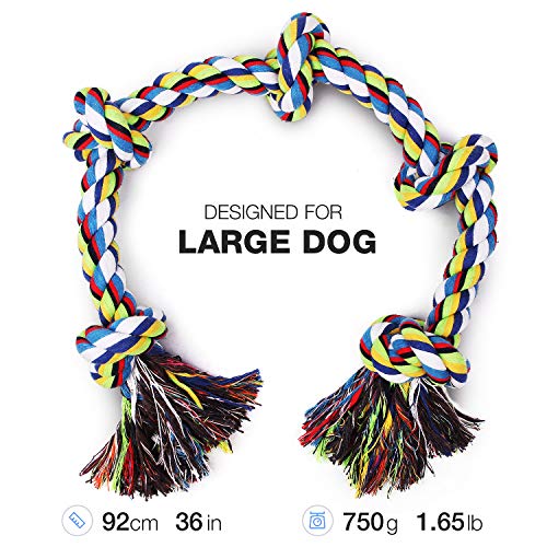 Juguetes de para perros, Juguete para masticar con 5 nudos para los que mastican con agresividad, cuerda interactiva para perros de razas grandes, Cuerdas XXL de 92cm para perros grandes y fuertes
