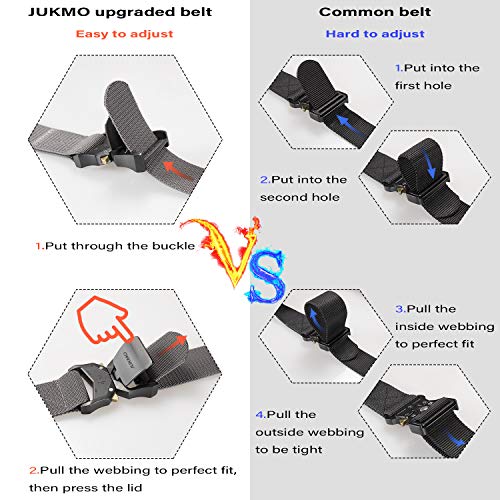 JUKMO Cinturón táctico, militar de senderismo Rigger 1.5 pulgadas de nailon con hebilla de liberación rápida resistente (Gris, L-para Cintura 106cm-115cm (Longitud 135cm))