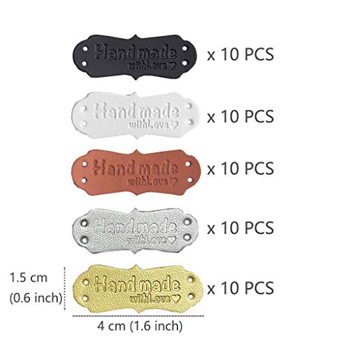 Juland Cuero de la PU etiqueta de la ropa hecha a mano en relieve etiqueta adorno punto DIY Accesorios para Jeans Bolsas Zapatos Sombrero - 50PCS 1.5x4cm