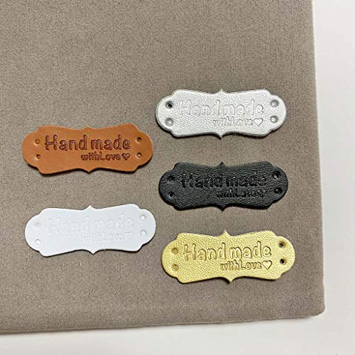 Juland Cuero de la PU etiqueta de la ropa hecha a mano en relieve etiqueta adorno punto DIY Accesorios para Jeans Bolsas Zapatos Sombrero - 50PCS 1.5x4cm